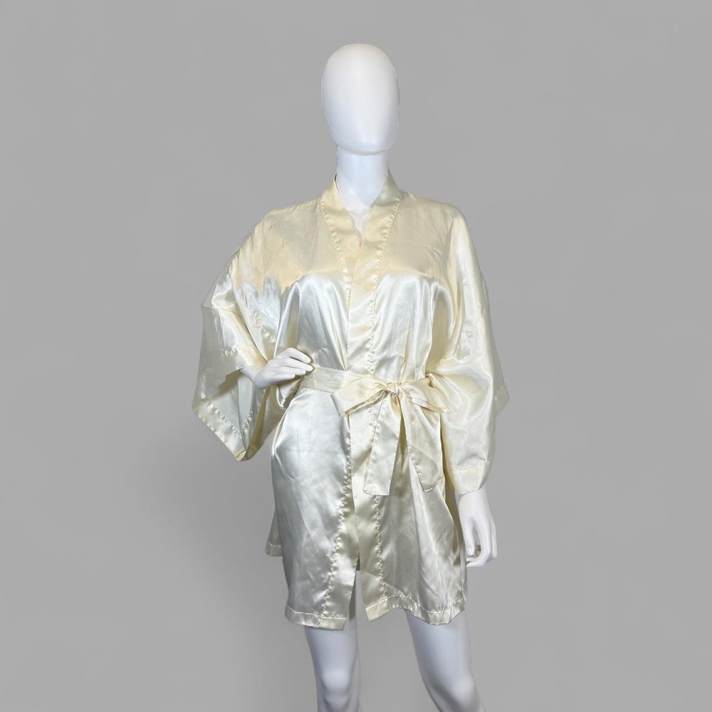 Vintage Victoria's Secret Gold Label Ivory Satin Kimono‎ Robe One Size Bridal